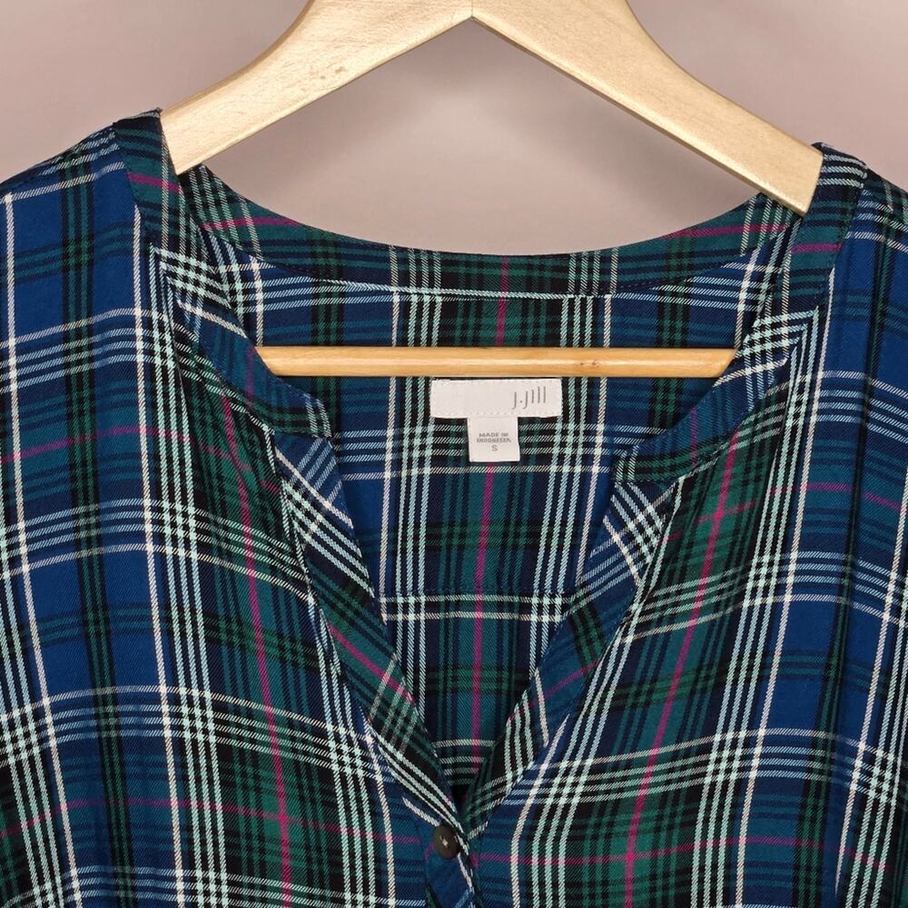 J. JILL Vneck Plaid Button Front Long Sleeve Blouse Size S - Picture 2 of 8
